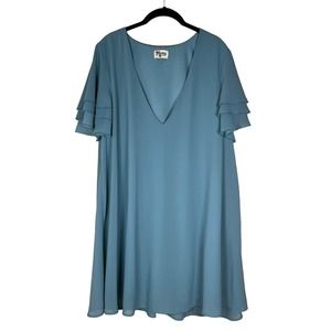 Show Me Your Mumu Blue Ruffle Sleeve V-Neck Mini Dress / Women’s Size Large